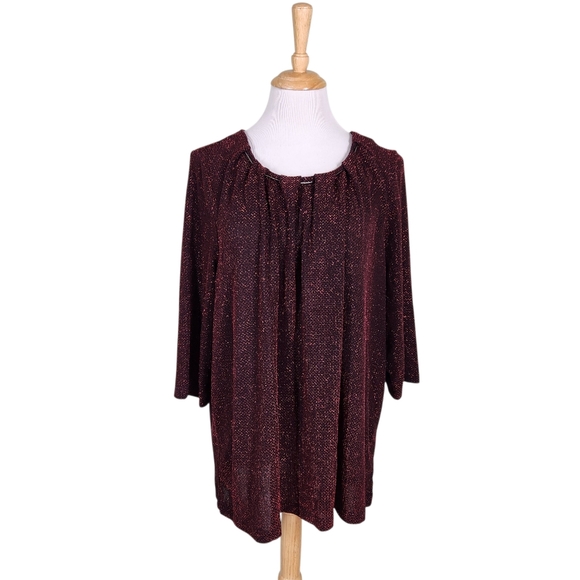 Catherines Red Black Metallic Top, Sz 0X- 14/16 - Picture 1 of 7